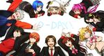  6+girls bow cape cat hat inohara_masato jacket kamikita_komari kurugaya_yuiko lennon letterman_jacket little_busters! lying miyazawa_kengo multiple_boys multiple_girls naoe_riki natsume_kyousuke natsume_rin nishizono_mio noumi_kudryavka on_stomach pink_bow saigusa_haruka school_uniform zakang 