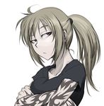  blonde_hair blue_eyes crossed_arms hetza_(hellshock) looking_at_viewer original ponytail simple_background solo suzumi_(hetza) tattoo white_background 