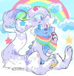  2019 cloud digital_media_(artwork) fangs feral fur iroxykun male neopet neopets open_mouth pawpads paws scarf solo star zafara_(neopets) 