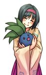  black_hair closed_eyes erika_(pokemon) gen_1_pokemon gym_leader hairband hug japanese_clothes kimono monorus oddish pokemon pokemon_(creature) pokemon_(game) short_hair smile wide_sleeves 