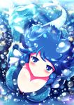  bad_id bad_pixiv_id banned_artist blue_eyes blue_hair blush breasts bubble cleavage kisaragi_zwei large_breasts looking_at_viewer mermaid monster_girl short_hair signature smile solo touhou underwater wakasagihime 