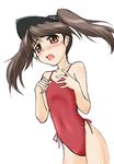  brown_eyes brown_hair casual_one-piece_swimsuit hat kantai_collection long_hair mochizuki_kazuto one-piece_swimsuit ryuujou_(kantai_collection) swimsuit twintails visor_cap 