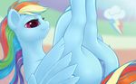  anatomically_correct anatomically_correct_anus anatomically_correct_pussy anus arareroll blue_fur butt cutie_mark equine female feral friendship_is_magic fur hair horse legs_up looking_down mammal multi-colored_hair my_little_pony pegasus pony presenting presenting_pussy purple_eyes pussy rainbow_dash_(mlp) rainbow_hair smile solo wings 