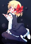  black_legwear blonde_hair blood blood_on_face blush hair_ribbon highres looking_at_viewer red_eyes ribbon rumia sitting solo thighhighs touhou wariza zefa_(neoaltemice) 