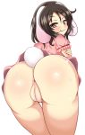  1girl :q animal_ears anus ass bent_over black_hair blush bottomless bunny_ears bunny_tail come_hither dress eyebrows_visible_through_hair female from_behind hair_between_eyes hips huge_ass inaba_tewi looking_at_viewer looking_back naughty_face no_panties onaho_(otayoku) pink_dress pussy red_eyes shiny shiny_hair shiny_skin short_hair short_sleeves simple_background smile solo tail thick_thighs thighs tongue tongue_out touhou uncensored wide_hips 