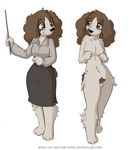  anthro breasts brown_eyes brown_hair canine clothing dixie_(jay_naylor) duo female freckles fur hair jay_naylor mammal nude pubes pussy shirt skirt smile wand white_fur 