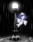  cellsai ghost ghost_tail gisoku_no_moses highres japanese_clothes lamppost long_hair monochrome parody rain singin'_in_the_rain solo triangular_headpiece wide_sleeves 