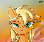  applejack_(mlp) big_eyes blonde_hair bubble bubbles cloud drunk equine female feral freckles friendship_is_magic front fur green_eyes hair horse looking_at_viewer mammal my_little_pony naughty_face orange_fur orange_theme outside pony portrait raised_eyebrow sky skyline19 solo sunset tired warm_colors 