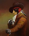  beak bird cane clothed clothing cravat gentleman green_eyes hat looking_at_viewer male meme pulsar smile solo 