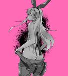  ass big_boss big_boss_(cosplay) blush cosplay from_behind hairband ikuyoan kantai_collection long_hair looking_back metal_gear_(series) metal_gear_solid parody shimakaze_(kantai_collection) solo 