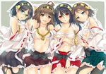  breast_hold haruna_(kancolle) hiei_(kancolle) kantai_collection kirishima_(kancolle) kongou_(kancolle) megane pantyhose sarashi torn_clothes underboob yu-yu_(devi-cra) 