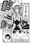  1boy 1girl admiral_(kantai_collection) amasawa_natsuhisa bare_shoulders comic detached_sleeves double_bun greyscale hat kantai_collection kongou_(kantai_collection) long_hair long_sleeves military military_uniform monochrome naval_uniform nontraditional_miko spoken_ellipsis translated uniform 