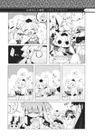  6+girls blush bunny chibi close-up closed_eyes comic food greyscale hakurei_reimu highres houraisan_kaguya inubashiri_momiji mochi monochrome multiple_girls open_mouth reisen_udongein_inaba silent_comic speech_bubble thought_bubble touhou usoneko wagashi yagokoro_eirin 