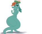  blush chochi ear_biting female hair loch_ness_monster long_eyelashes looking_at_viewer looking_back nessie red_hair scalie solo the_ballad_of_nessie thick_tail thick_thighs wide_hips 