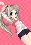  arms_up jacket little_busters! long_hair noumi_kudryavka ponytail shorts silver_hair yupachi 