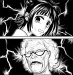  angry choufu_shimin comic cookie_clicker grandma_(cookie_clicker) greyscale kantai_collection monochrome multiple_girls naka_(kantai_collection) scared tears 
