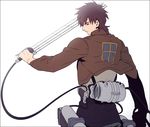  bad_id bad_pixiv_id brown_hair emblem fate/zero fate_(series) from_behind insignia jacket kotomine_kirei male_focus paradis_military_uniform shingeki_no_kyojin solo sword three-dimensional_maneuver_gear weapon zihad 