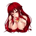  breasts elesis_(elsword) elsword fi-san grand_master_(elsword) large_breasts long_hair nipples red_eyes red_hair solo transparent_background 