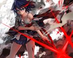  blood blush bra cleavage kill_la_kill matoi_ryuuko mizushirazu open_shirt seifuku short_hair sword underwear weapon 