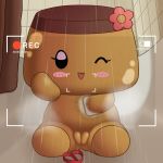  bathroom blush female food_creature looking_at_viewer neitsuke not_furry pudding_in_love purin-chan pussy recording shower soap solo 