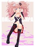  bad_id bad_pixiv_id blue_eyes boots danganronpa danganronpa_1 enoshima_junko long_hair necktie pink_hair runi_(geeniee25) sleeves_rolled_up smile solo spoilers tongue twintails 