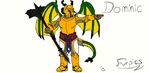  clothing dominic dragon furpics green_skin horn invalid_tag open_mouth original_character puple_eyes purple_eyes scales weapon wings yellow_skin 