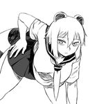  animal_ears araiguma-san bent_over breasts covered_nipples expressionless greyscale hanging_breasts large_breasts looking_at_viewer monochrome original pleated_skirt raccoon_ears raccoon_tail school_uniform serafuku short_hair skirt solo tail tsukudani_(coke-buta) 