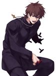  bad_id bad_pixiv_id black_keys brown_eyes brown_hair cross cross_necklace fate/zero fate_(series) jewelry kotomine_kirei male_focus necklace solo zihad 