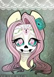  arthropod blue_eyes butterfly equine eyelashes face_tattoo female feral flower fluttershy_(mlp) friendship_is_magic fur hair horse insect long_hair looking_at_viewer mammal monstrenoir my_little_pony pink_hair pony skull solo spider_web tattoo yellow_fur 