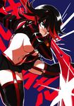  blush breasts fon-due_(fonfon) kill_la_kill matoi_ryuuko medium_breasts multicolored_hair navel revealing_clothes scissor_blade senketsu short_hair solo suspenders sword thighhighs two-tone_hair weapon 