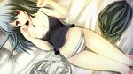  1girl artist_request bed breasts character_request end_sleep game_cg long_hair lying nipples orikita_shizuku panties pink_eyes pink_hair solo sonokichi source_request striped striped_panties underwear 