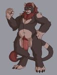  anthro armond barefoot biceps brown_eyes brown_fur brown_hair chest_tuft claws feline fist front fur grey_background hair half-erect hand_on_hip lion looking_at_viewer male mammal markings multicolor_fur navel nude overweight penis pink_nose plain_background pose presenting pubes seth-iova simple_background socks_(marking) solo standing tail_tuft thick_penis tuft two_tone_fur 