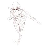  boots frown highres junketsu katana kill_la_kill kiryuuin_satsuki kuso_otoko lineart long_hair monochrome running solo sword thigh_boots thighhighs uniform weapon 