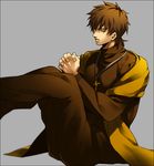  bad_id bad_pixiv_id brown brown_hair cross cross_necklace fate/zero fate_(series) jewelry kotomine_kirei male_focus necklace scarf solo yellow_eyes yellow_scarf zihad 