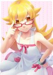  bakemonogatari bespectacled blonde_hair dress glasses long_hair monogatari_(series) oshino_shinobu ruchi solo yellow_eyes 