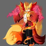  big_ears breasts canine dress female fire fox fur hinata_kurisu looking_at_viewer magic nintendo pok&eacute;mon pussy video_games 