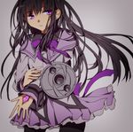  akemi_homura black_hair bow hiiragi_fuyuki long_hair mahou_shoujo_madoka_magica pantyhose purple_eyes shield skirt solo soul_gem 