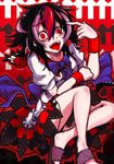  bad_id bad_pixiv_id black_hair bow highres horns itosiki_zetu kijin_seija multicolored_hair open_mouth red_eyes red_hair smile solo tongue touhou white_hair 