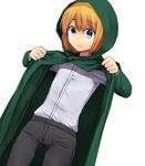  armin_arlert blonde_hair blue_eyes cloak hood hooded_cloak male_focus marimo_danshaku shingeki_no_kyojin solo 