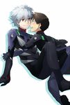  blush brown_hair ikari_shinji male_focus multiple_boys nagisa_kaworu neon_genesis_evangelion plugsuit red_eyes ruchi silver_hair 