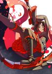  boots brown_eyes brown_hair buming cross-laced_footwear dress moon pantyhose petals ruby_rose rwby scythe short_hair solo weapon 