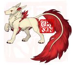  canine dog ebikyun feathers feral fur mammal plain_background pose red_eyes red_fur solo valderic_blackstag white_background white_fur 