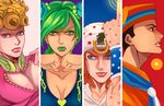  3boys blonde_hair blue_eyes blue_hair braid brown_hair dixie_cup_hat double_bun emptycicada family green_eyes green_hair green_lipstick hat higashikata_jousuke_(jojolion) johnny_joestar jojo_no_kimyou_na_bouken jojolion kuujou_jolyne lipstick makeup military_hat multiple_boys steel_ball_run 