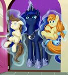  blue_eyes bow brown_hair crown door dstears equine female feral friendship_is_magic fur glowing glwoing group hair horn horse long_hair looking_at_viewer magic male mammal my_little_pony night open_mouth outside pegasus pony pound_cake_(mlp) princess_luna_(mlp) pumpkin_cake_(mlp) royalty smile stars unicorn winged_unicorn wings young 