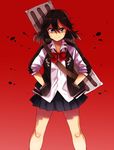  blue_eyes kill_la_kill matoi_ryuuko mmyk81 multicolored_hair school_uniform short_hair sleeves_pushed_up smile 