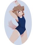  anthro breasts canine female flat_chested fur girly mammal small_breasts solo stretching sweat swimsuit tan_hair toshfish white_fur 