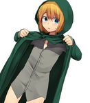  armin_arlert blonde_hair blue_eyes bottomless cloak hood hooded_cloak male_focus marimo_danshaku naked_shirt shingeki_no_kyojin shirt solo 