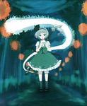  green_eyes grey_hair hair_ribbon hairband hitodama konpaku_youmu konpaku_youmu_(ghost) mary_janes open_mouth ribbon shoes short_hair solo sword touhou weapon yui_(soranohako) 