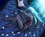  apple bad_id bad_pixiv_id camisole electric_guitar food fruit green_eyes green_hair guitar hatsune_miku headphones instrument kamisa long_hair lying on_side petals romeo_to_cinderella_(vocaloid) solo vocaloid 