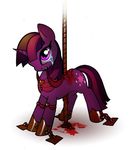  bit_gag blood bondage bound carousel chain crying cutie_mark devilhooves equine female feral friendship_is_magic gag gore grotesque_death hair horn horse impaled impalement looking_at_viewer mammal my_little_pony pony purple_eyes purple_hair solo tears twilight_sparkle_(mlp) two_tone_hair unicorn 